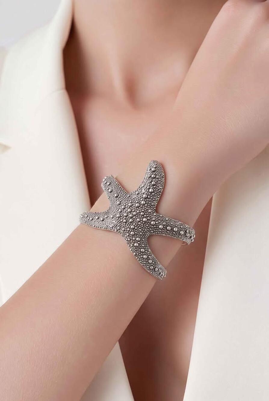 Silver Colored Starfish Cuff Bracelet